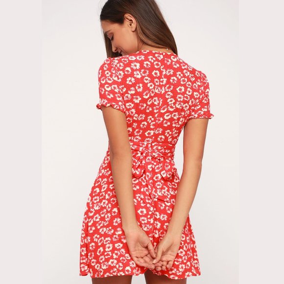 💙HP💙 Lulus Garden Explorer Red Floral Print Mini Dress XS - Picture 4 of 13